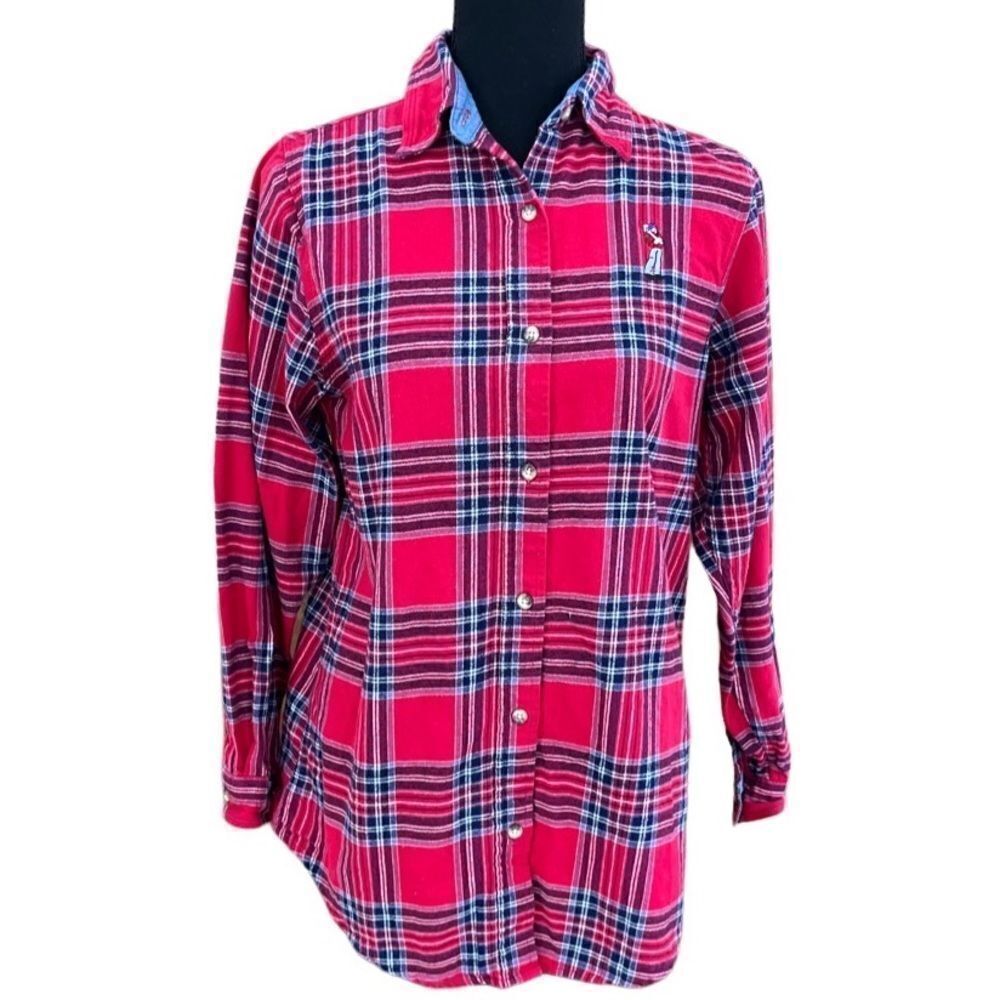 Backpacker red plaid cotton flannel button front shirt size M